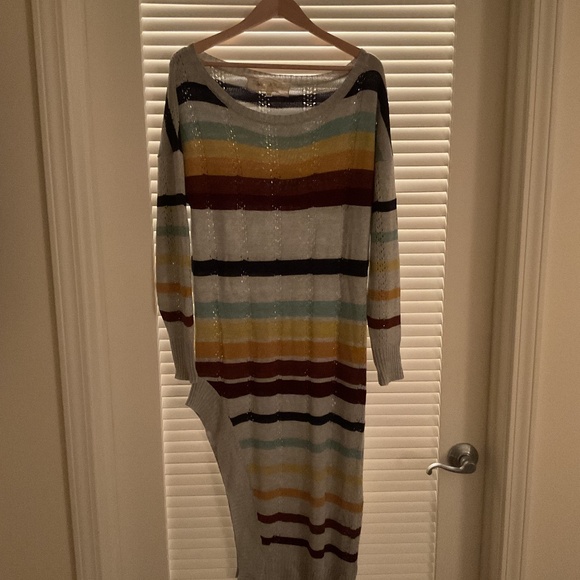 Jen’s Pirate Booty SWALLOWTAIL Gray Maxi Dress Metallic Asymmetrical Sz S - Picture 2 of 13